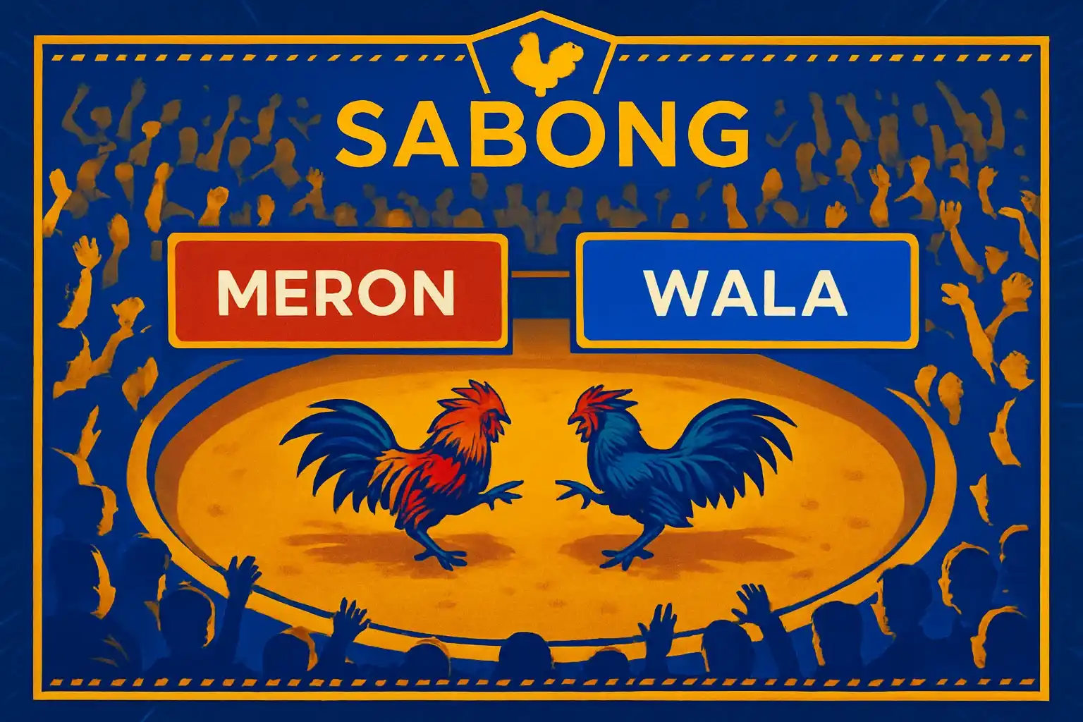 Philippine online sabong betting interface with Meron red and Wala blue panels