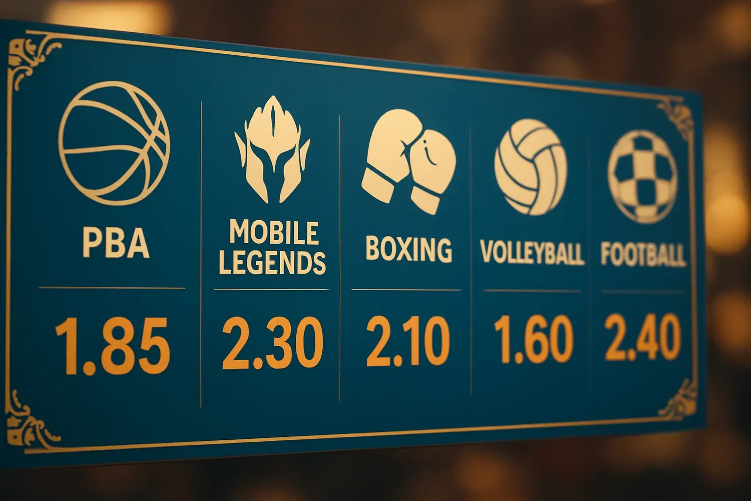 Sports betting markets with PBA, Mobile Legends, boxing, volleyball, football odds